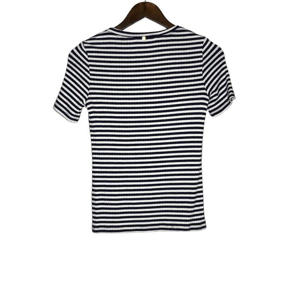 Trina Turk Blue and White Striped Short Sleeve Top Size Small - Picture 2 of 6